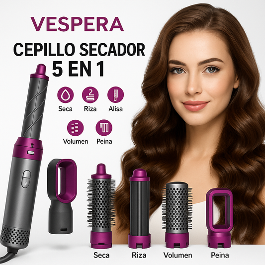 Cepillo Secador 5 en 1: ¡Peina, Seca y Riza en un Solo Paso! 💨✨