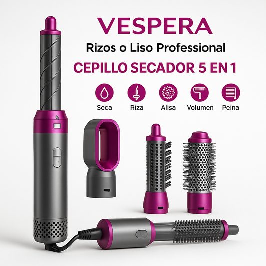 Cepillo Secador 5 en 1: ¡Peina, Seca y Riza en un Solo Paso! 💨✨